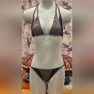 NWOT Buddhaful Charcoal Gray Mesh & Chain Bikini Set